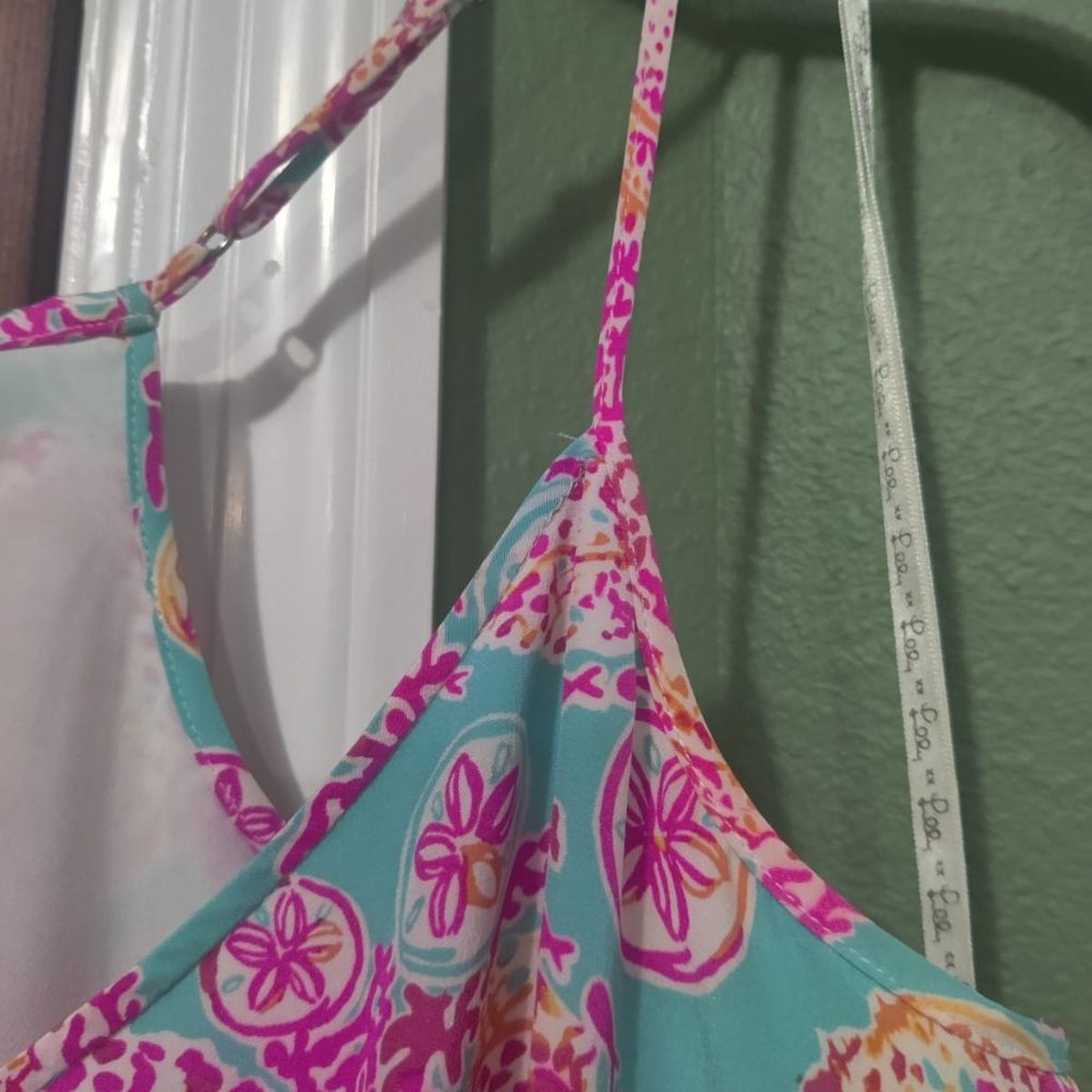 VEUC Sz M Lilly Pulitzer Sea Silk Dusk dress - Hot Pink, Turquoise, Coral, White - Picture 7 of 11